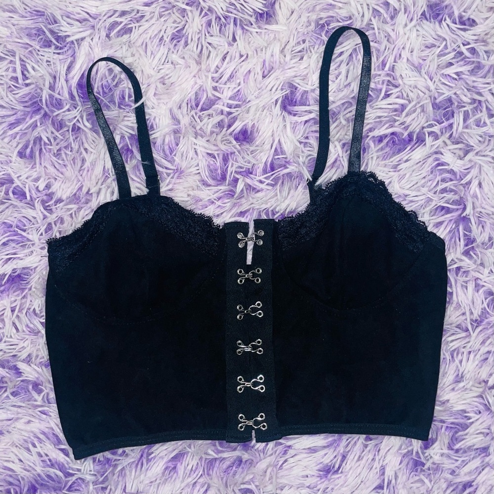 Black Bustier Corset Style Crop Top with Hook and Eye Closures - Women’s Size S